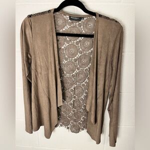 Stylish Tan Crochet Women's Cardigan by Broadway New York